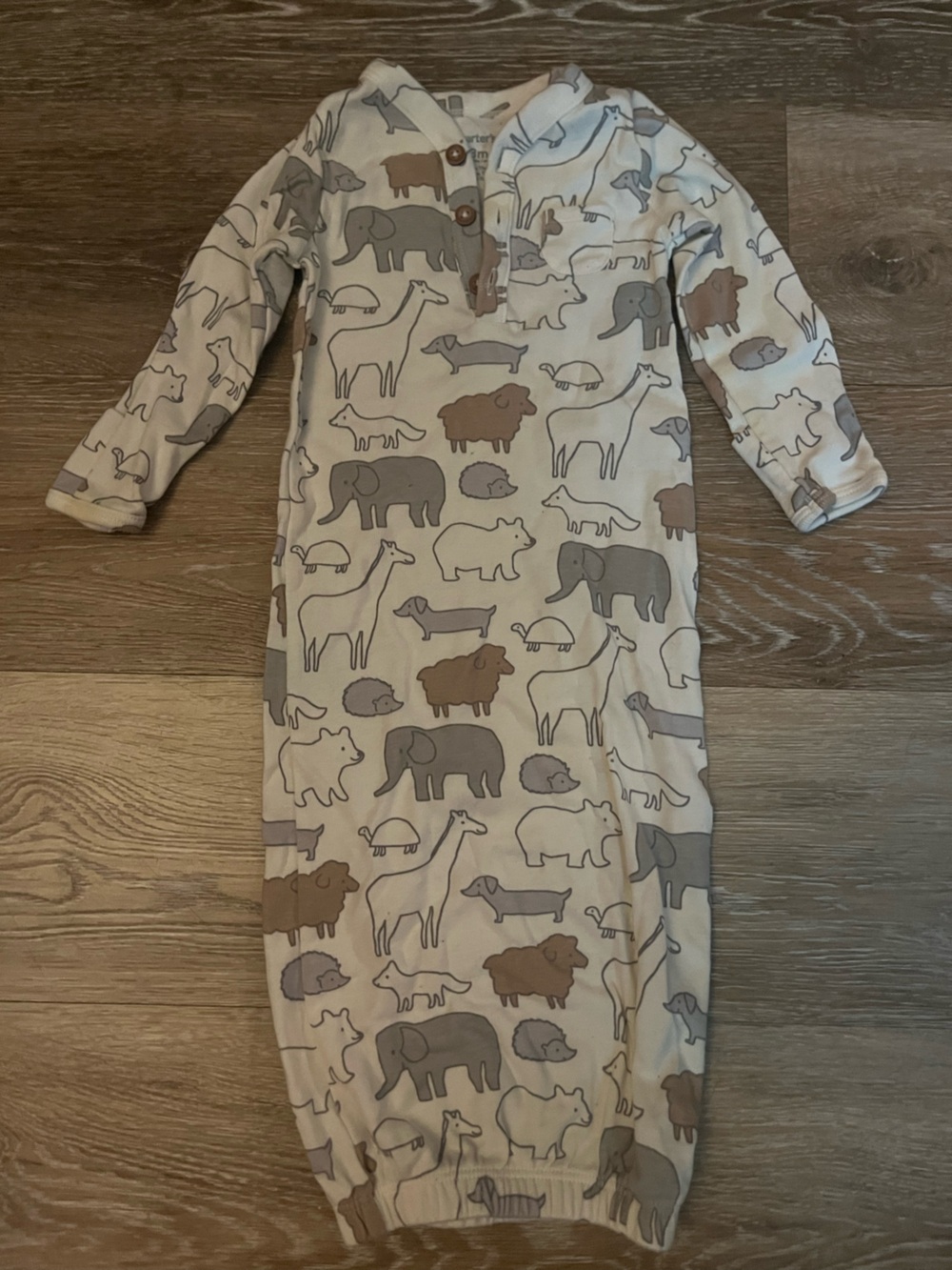 Carter's Cream Animal Print Sleeper Gown with Gray and Brown Accents